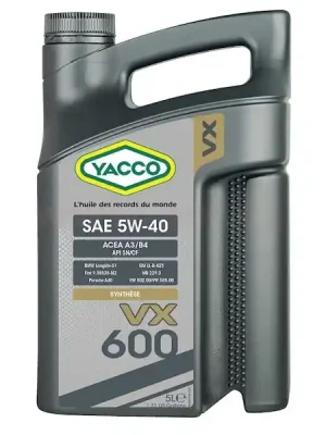 Motorový olej YACCO VX 600 5W40 5L Přímo Od Výrobce