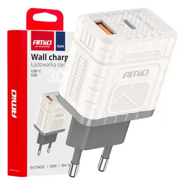 Síťová nabíječka Quick Charge GaN 30W USB-A + USB-C AMiO-04286 Oblíbený